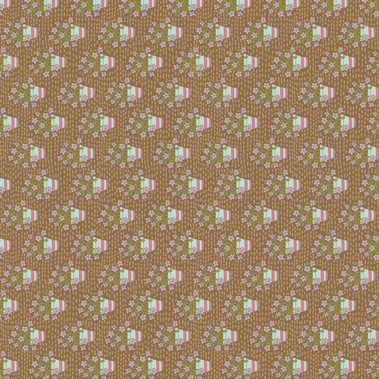 Out & About Flower Pot Brown DV7763 by Natalie Bird for Devonstone Fabrics (sold in 25cm increments)