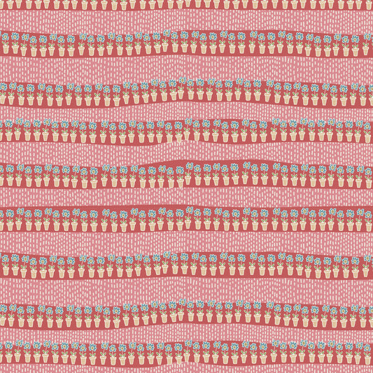 Out & About Flower Pot Stripe Pink DV7765 by Natalie Bird for Devonstone Fabrics (sold in 25cm increments)