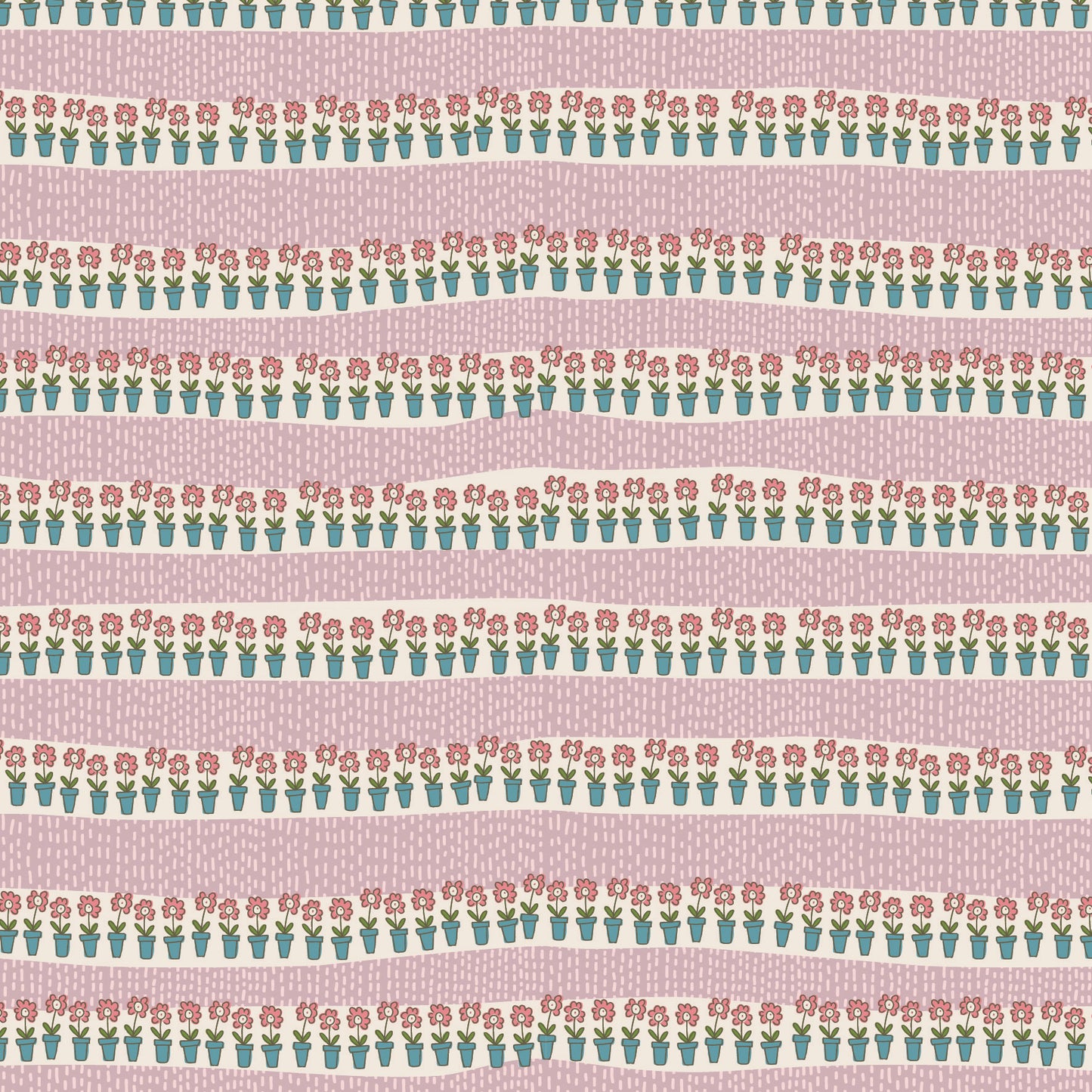Out & About Flower Pot Stripe Purple DV7766 by Natalie Bird for Devonstone Fabrics (sold in 25cm increments)