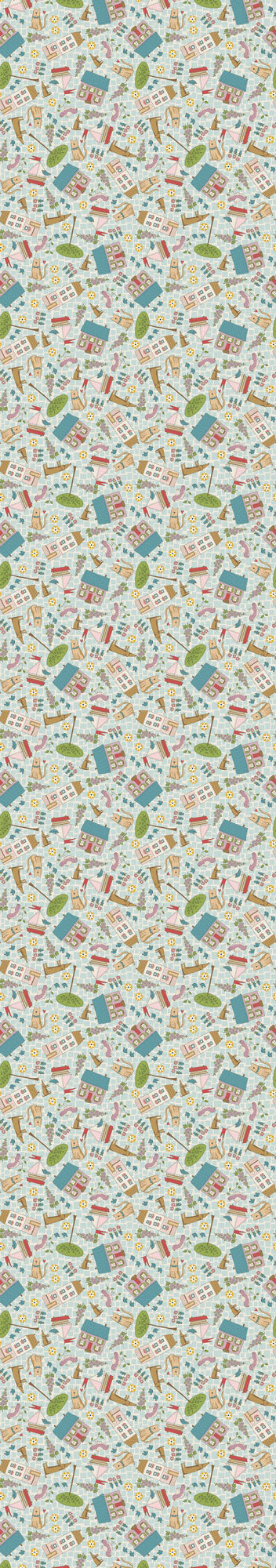 Out & About Wideback Scattered Houses Light Blue DV7779 by Natalie Bird for Devonstone Fabrics (sold in 25cm increments)