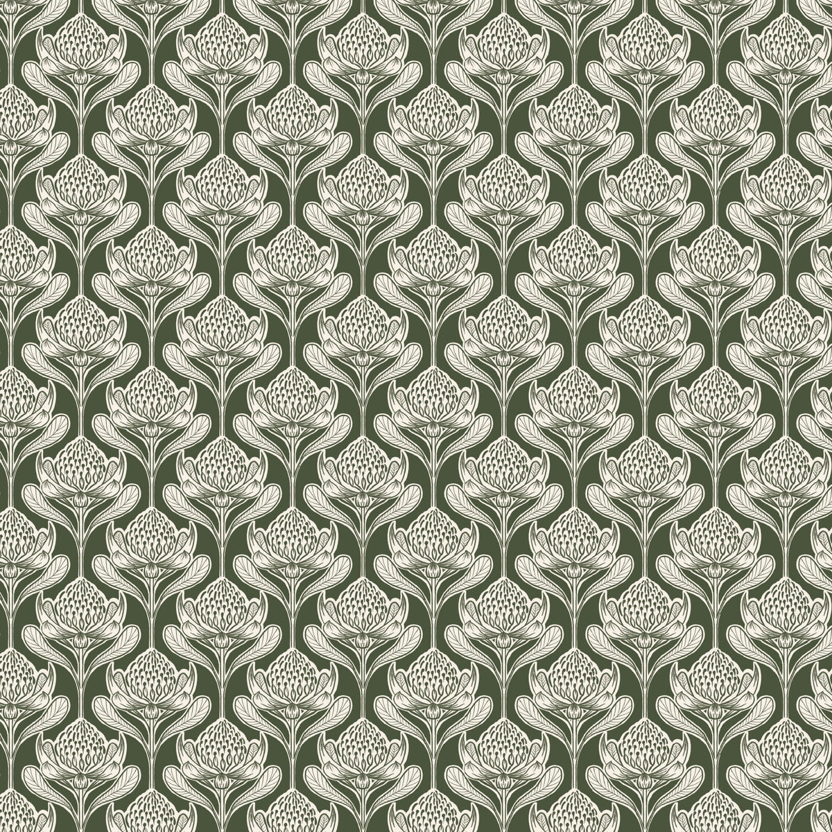 Bushland Beauty Waratah Green DV7862 by Wirihana Designs for Devonstone Fabrics (sold in 25cm increments)