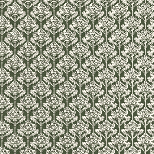 Bushland Beauty Waratah Green DV7862 by Wirihana Designs for Devonstone Fabrics (sold in 25cm increments)