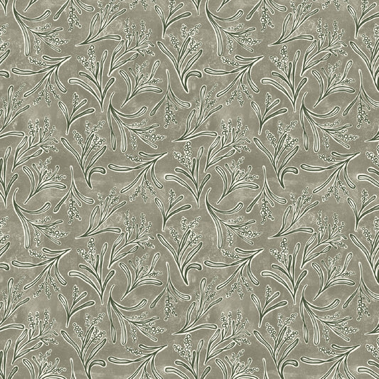 Bushland Beauty Wattle Sprig Olive DV7864 by Wirihana Designs for Devonstone Fabrics (sold in 25cm increments)