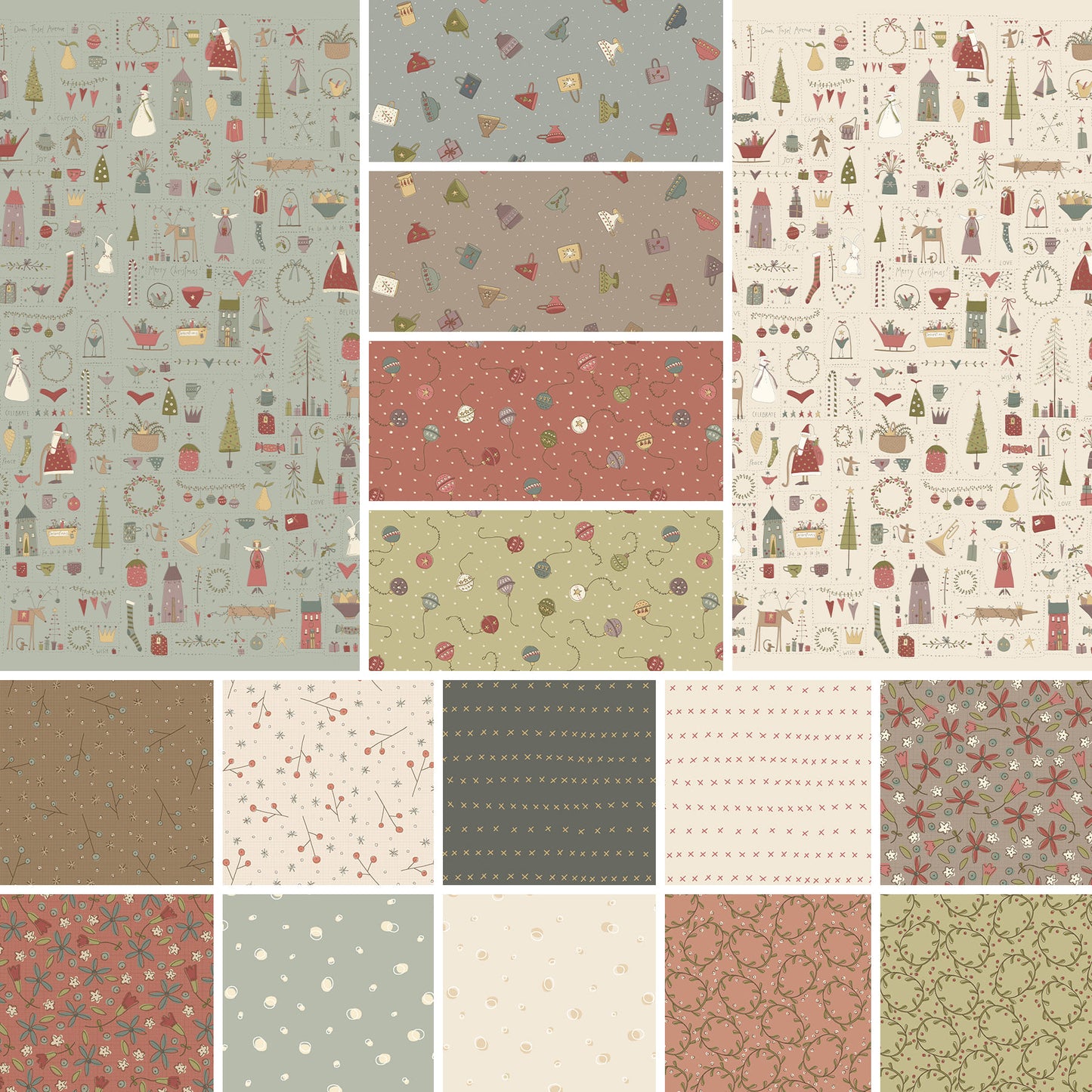 Down Tinsel Lane Taupe Christmas Cups 3213-36 by Anni Downs for Henry Glass Fabrics (sold in 25cm increments)