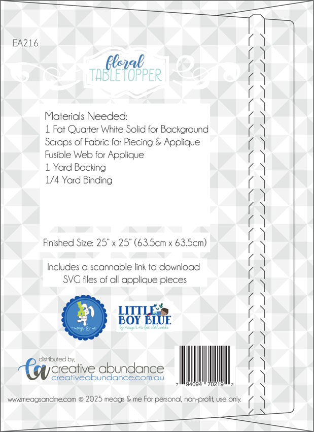 Floral Tabbletopper Mini Quilt Pattern by Meags and Me