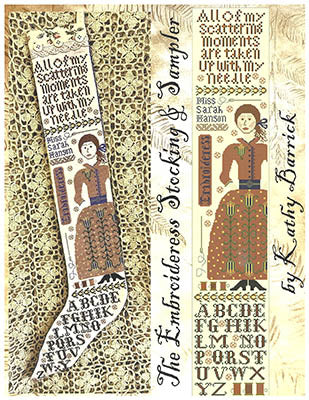 The Embroideress Stocking and Sampler Cross Stitch Pattern by Kathy Barrick