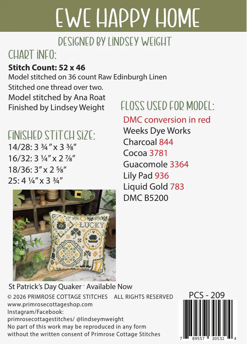 Ewe Happy Home Cross Stitch Pattern by Lindsey Weight of Primrose Cottage
