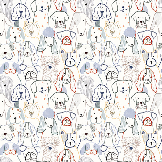 Flannel Inky Dog Club White by RBD Designers for Riley Blake Fabrics (sold in 25cm increments)