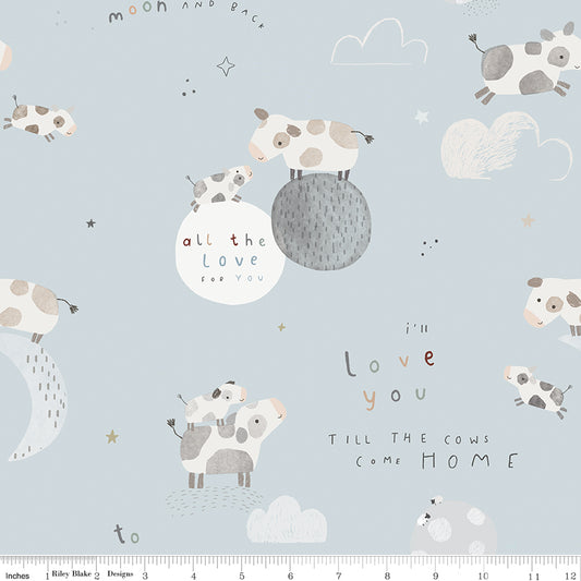 Till The Cows Come Home Main Blue Flannel by RBD Designers for Riley Blake Designs (sold in 25cm increments)