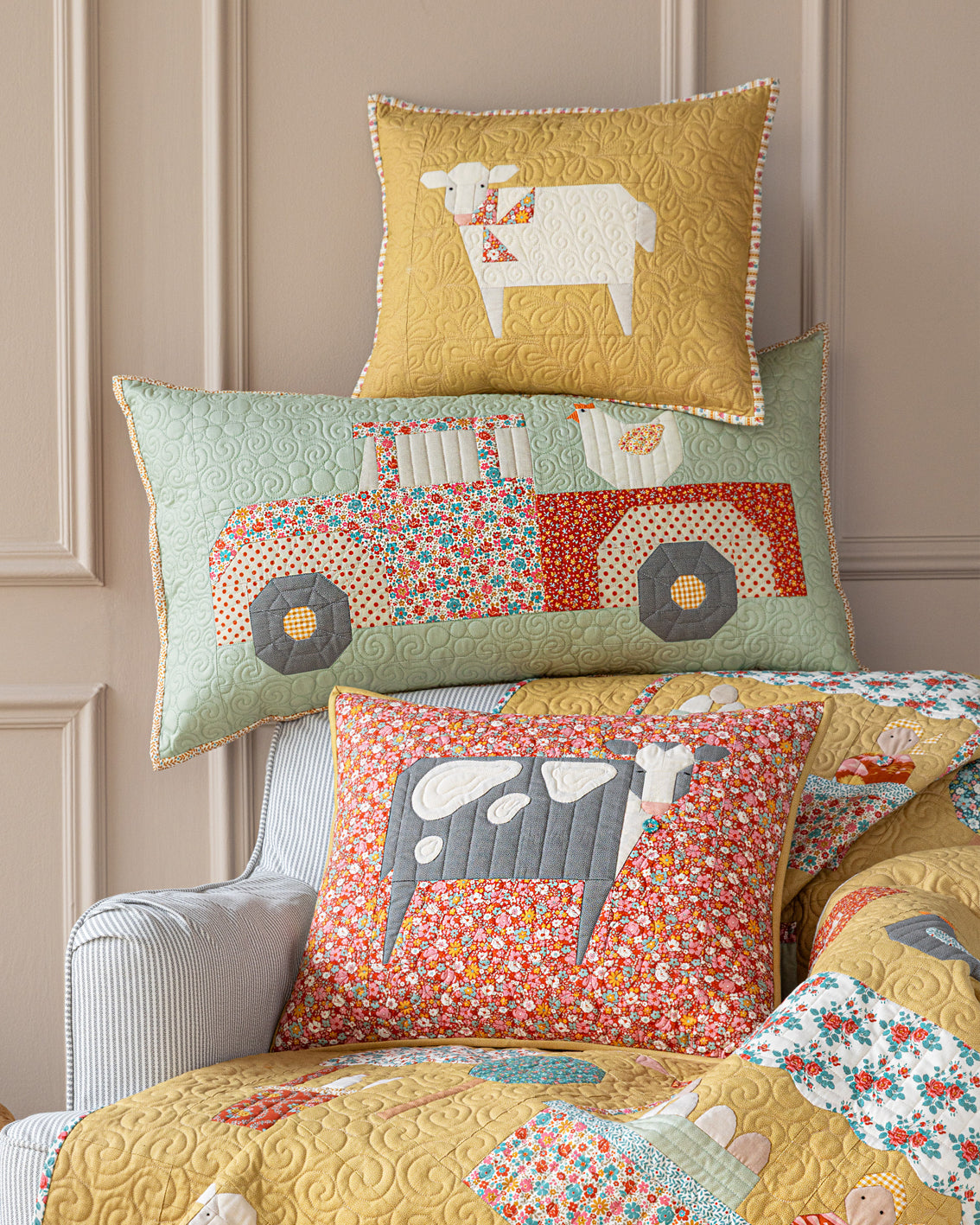 Tilda Farmers Market Cow Honey Pillow Kit using Village Life Collection