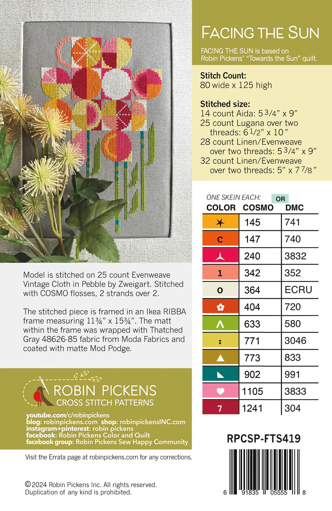 Facing the Sun Cross Stitch Pattern by Robin Pickens