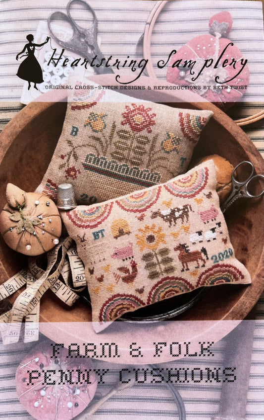 Farm and Folk Penny Cushions Cross Stitch Pattern by Heartstring Samplery