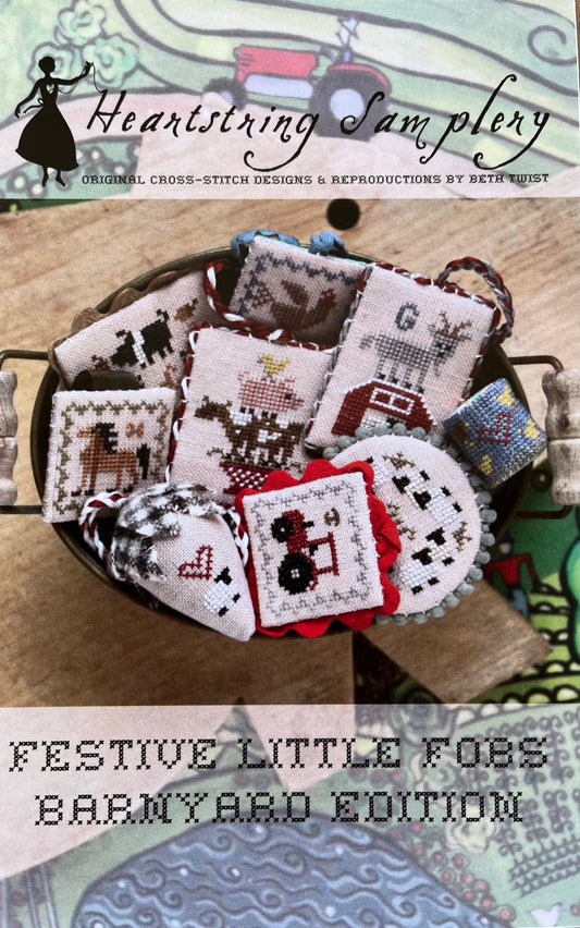 Festive Little Fobs Barnyard Edition Cross Stitch Pattern by Heartstring Samplery