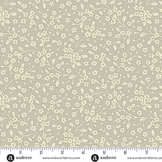 Flower Box Light Pewter Jasmine A1017C by Renee Nanneman for Andover Fabrics (sold in 25cm increments)