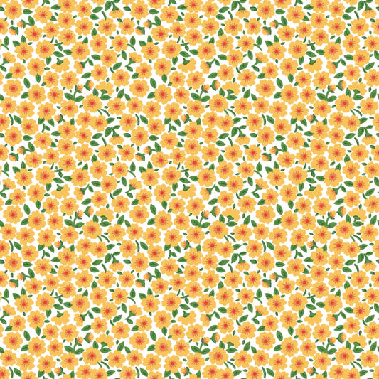 Flower Market Forget Me Nots Yellow FM25409 by Elea Lutz for Poppie Cotton (sold in 25cm increments)