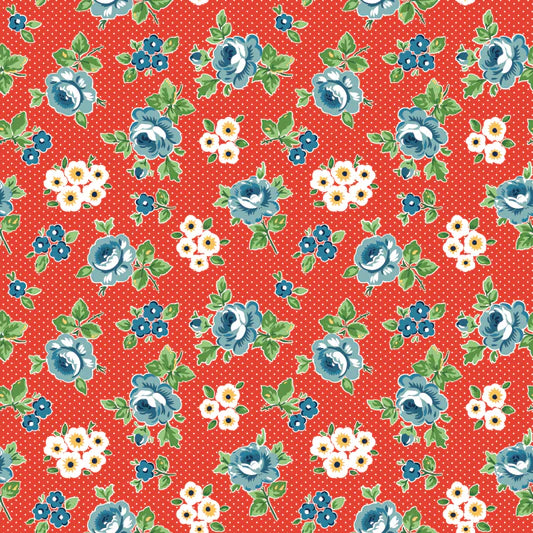 Flower Market Hand Picked Red FM25406 by Elea Lutz for Poppie Cotton (sold in 25cm increments)