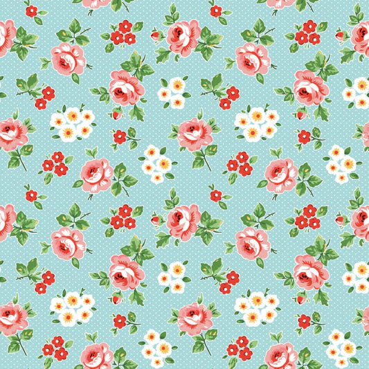 Flower Market Hand Picked Blue FM25407 by Elea Lutz for Poppie Cotton (sold in 25cm increments)