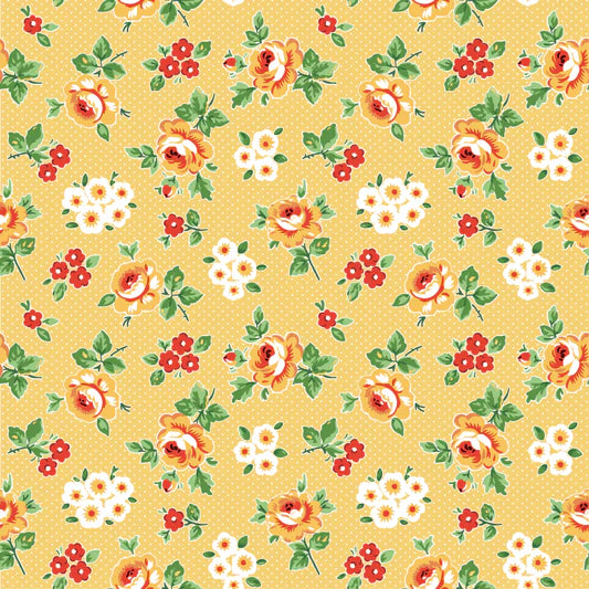 Flower Market Hand Picked Yellow FM25405 by Elea Lutz for Poppie Cotton (sold in 25cm increments)