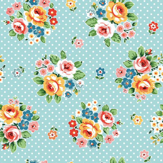 Flower Market Bouquet Blue FM25402 by Elea Lutz for Poppie Cotton (sold in 25cm increments)