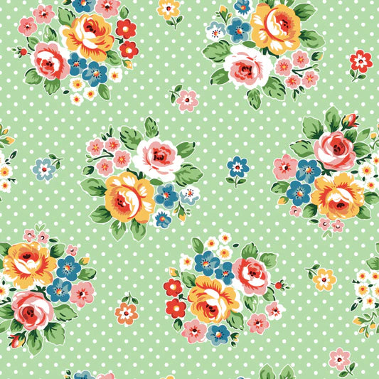 Flower Market Bouquet Green FM25401 by Elea Lutz for Poppie Cotton (sold in 25cm increments)