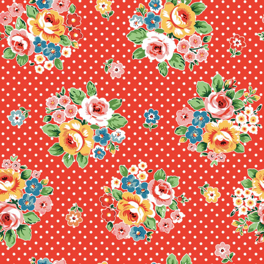 Flower Market Bouquet Red FM25403 by Elea Lutz for Poppie Cotton (sold in 25cm increments)