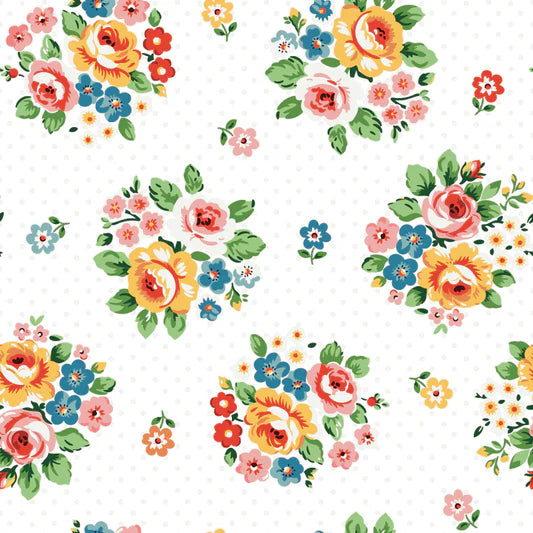 Flower Market Bouquet White FM25404 by Elea Lutz for Poppie Cotton (sold in 25cm increments)
