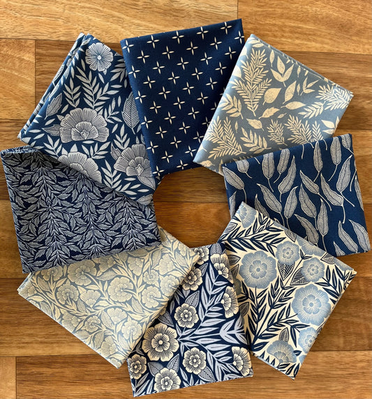 Flower Press Blues Fat Quarter Bundle by Katharine Watson of Moda fabrics