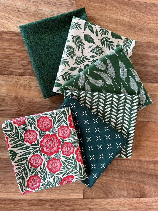 Flower Press Greens Fat Quarter Bundle by Katharine Watson of Moda fabrics