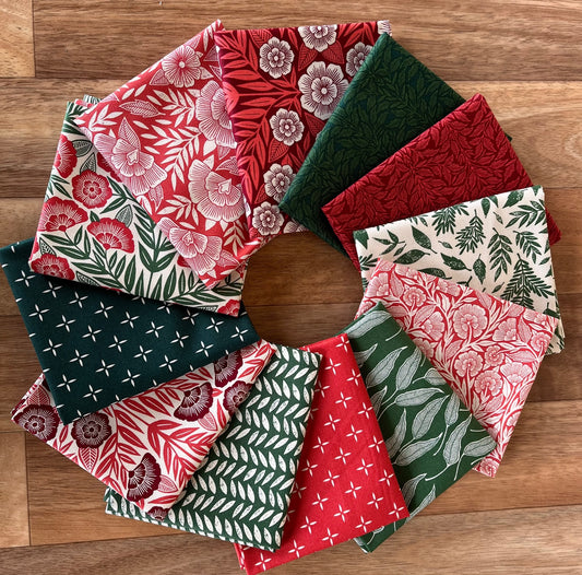 Flower Press Red Green Fat Quarter Bundle by Katharine Watson of Moda fabrics