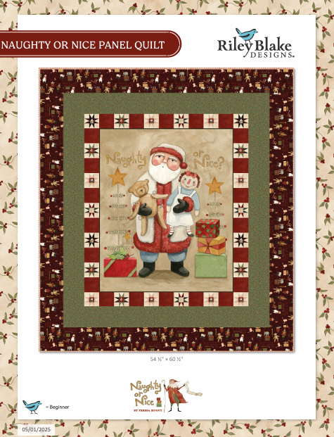 Naughty and Nice Santas & Gifts Parchment Wideback by Teresa Kogut for Riley Blake fabrics (sold in 25cm increments)