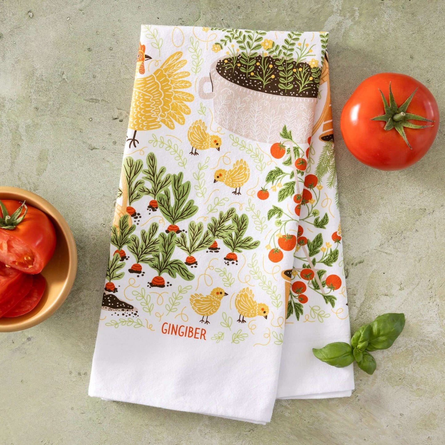 Garden Chickens Tea Towel by Gingiber