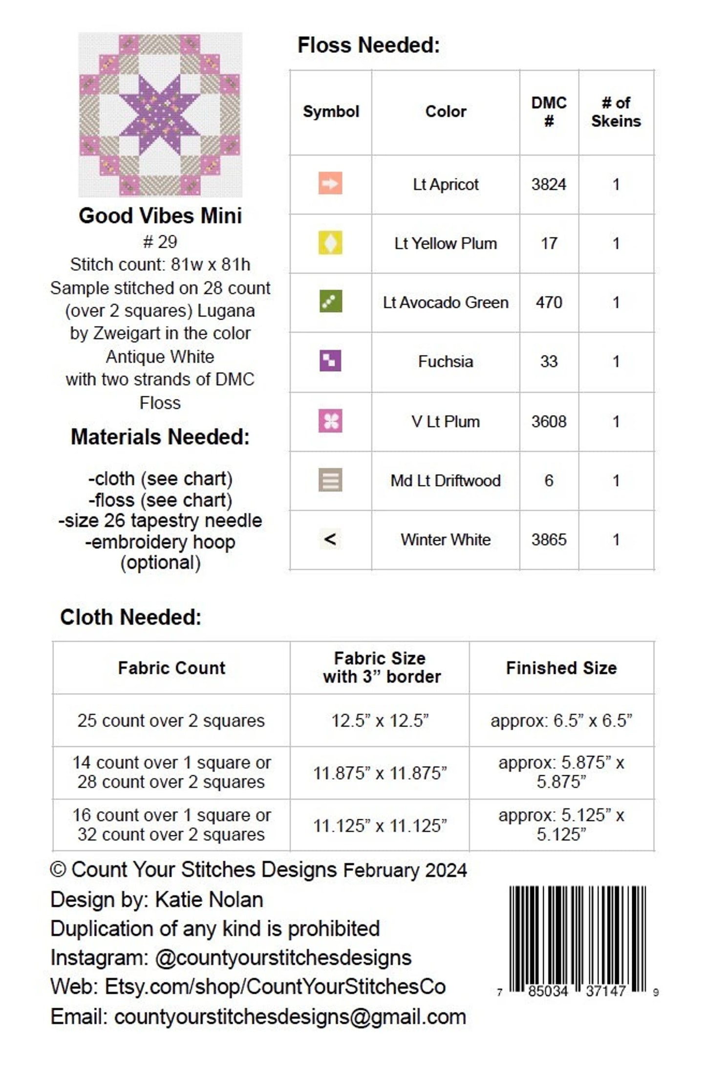 Good Vibes Mini Cross Stitch Pattern by Count Your Stitches Designs