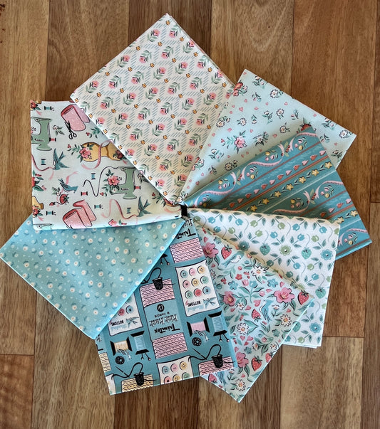 Granny's Sewing Room Blues Fat Quarter Bundle by Sheri McCulley for Poppie Cotton