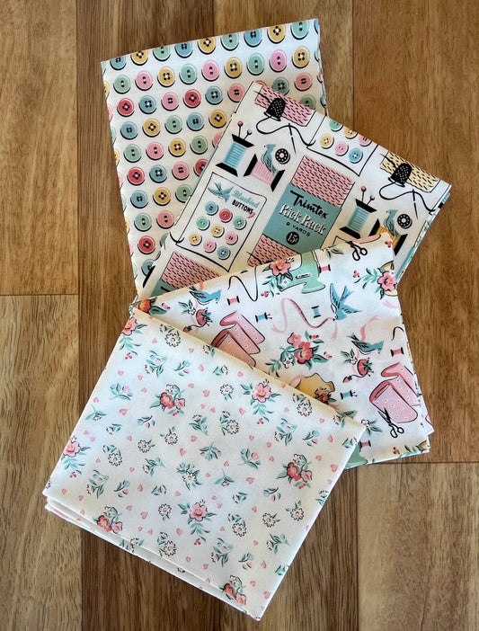Granny's Sewing Room Whites Fat Quarter Bundle by Sheri McCulley for Poppie Cotton