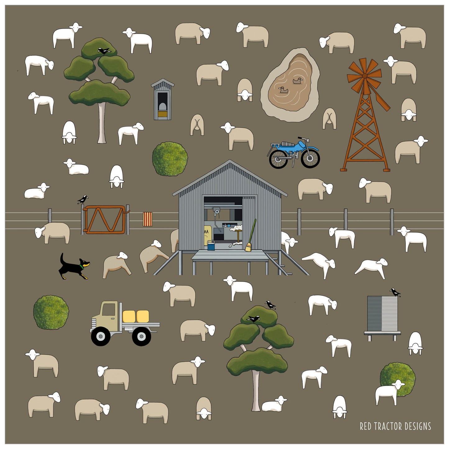 Shearing Time Cotton Hanky by Red Tractor Designs