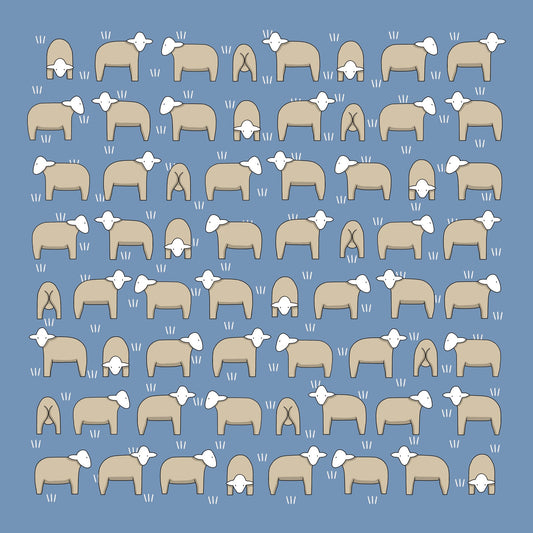 Sheep on Blue Cotton Hanky by Red Tractor Designs