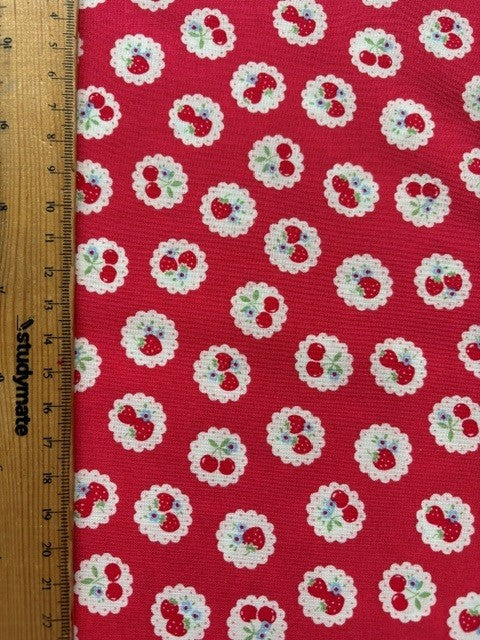 Happy Message 30's Collection Cherries Red HM10722-A by Atsuko Matsuyama for Yuwa Fabrics (sold in 25cm increments)