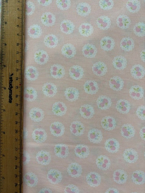 Happy Message 30's Collection Cherries Peach HM10722-F by Atsuko Matsuyama for Yuwa Fabrics (sold in 25cm increments)