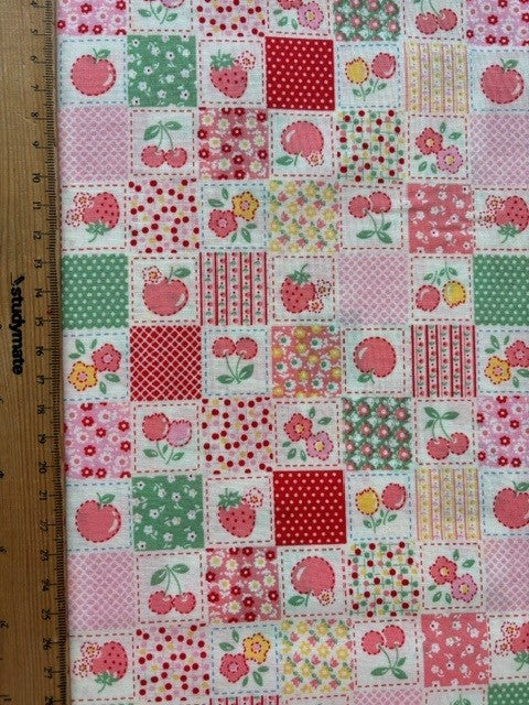 Happy Message 30's Collection Squares Pink Red HM10725-B by Atsuko Matsuyama for Yuwa Fabrics (sold in 25cm increments)