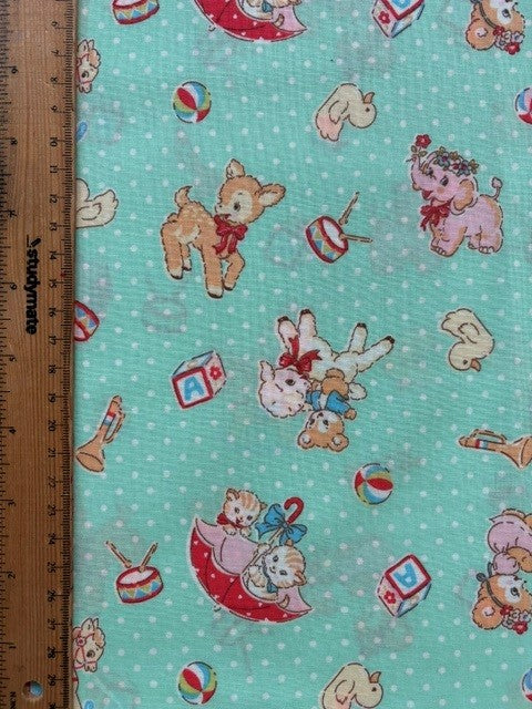 Happy Message 30's Collection Toys Aqua HM10726-E by Atsuko Matsuyama for Yuwa Fabrics (sold in 25cm increments)