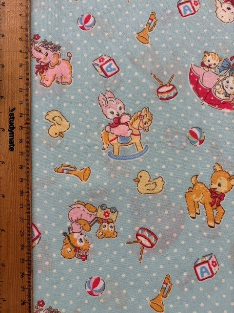 Happy Message 30's Collection Toys Blue HM10726-F by Atsuko Matsuyama for Yuwa Fabrics (sold in 25cm increments)