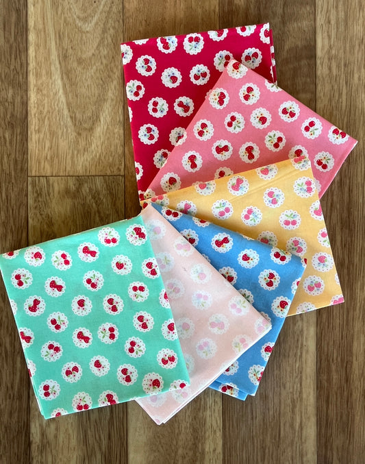 Happy Message 30's Collection Cherries Fat Quarter Bundle by Atsuko Matsuyama for Yuwa Fabrics