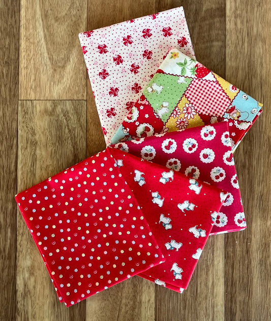 Happy Message 30's Collection Reds Fat Quarter Bundle by Atsuko Matsuyama for Yuwa Fabrics