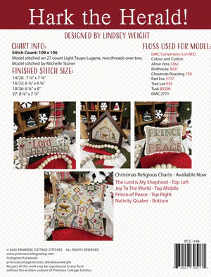 Hark The Herald! Cross Stitch Pattern Primrose Cottage Stitches