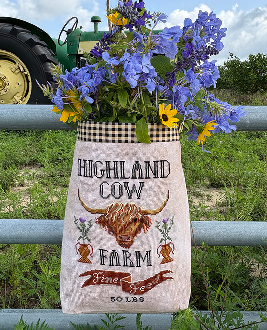 Highland Cow Feed Sack Cross Stitch Pattern by Carriage House Samplings
