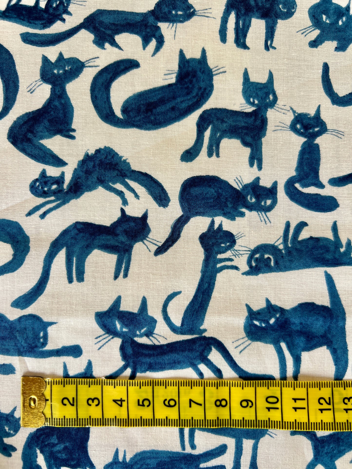 Cats Blue on White Lawn Fabric by Hokkoh (sold in 25cm increments)