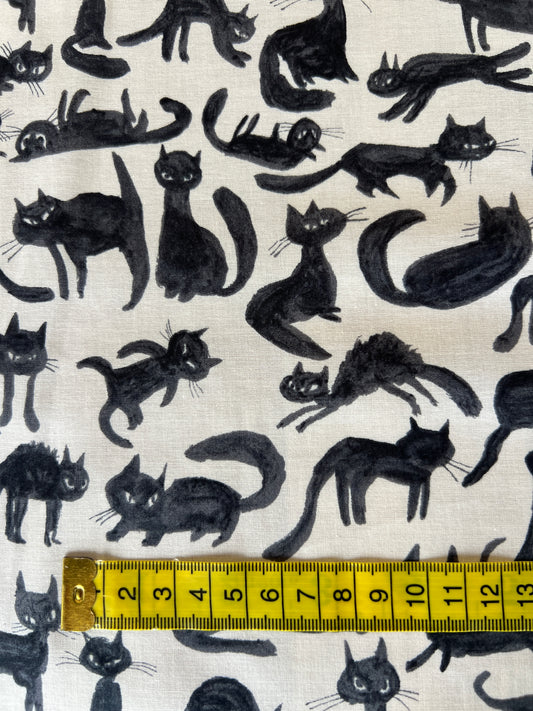 Cats Black on White Lawn Fabric by Hokkoh (sold in 25cm increments)