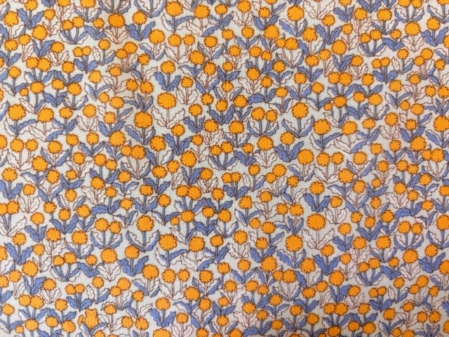 Orange Flowers on Blue Lawn Fabric by Hokkoh (sold in 25cm increments)