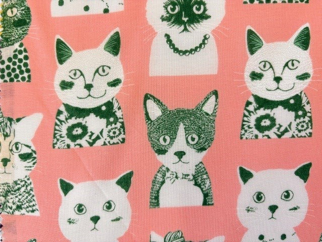 Cats in Pink Lawn Fabric by Hokkoh (sold in 25cm increments)