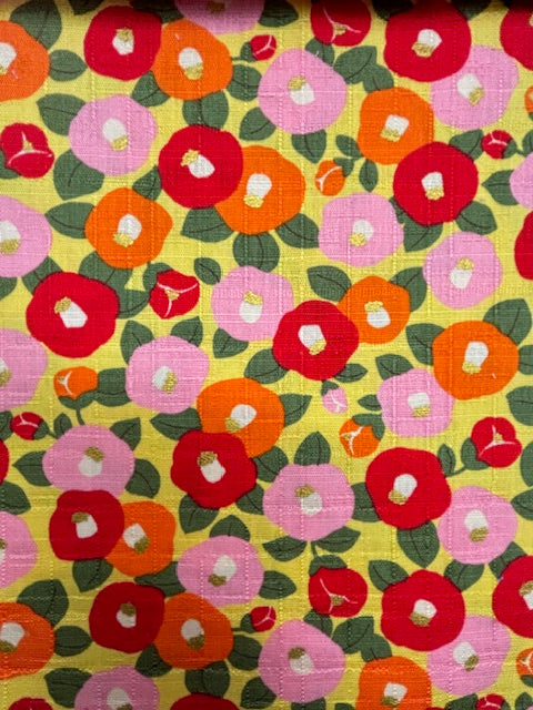 Floral Dobby Yellow Fabric by Hokkoh (sold in 25cm increments)